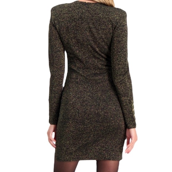 NEW Veronica Beard Sharon Black And Gold Metallic BodyCon Crewneck Sweater Dress - Picture 2 of 15